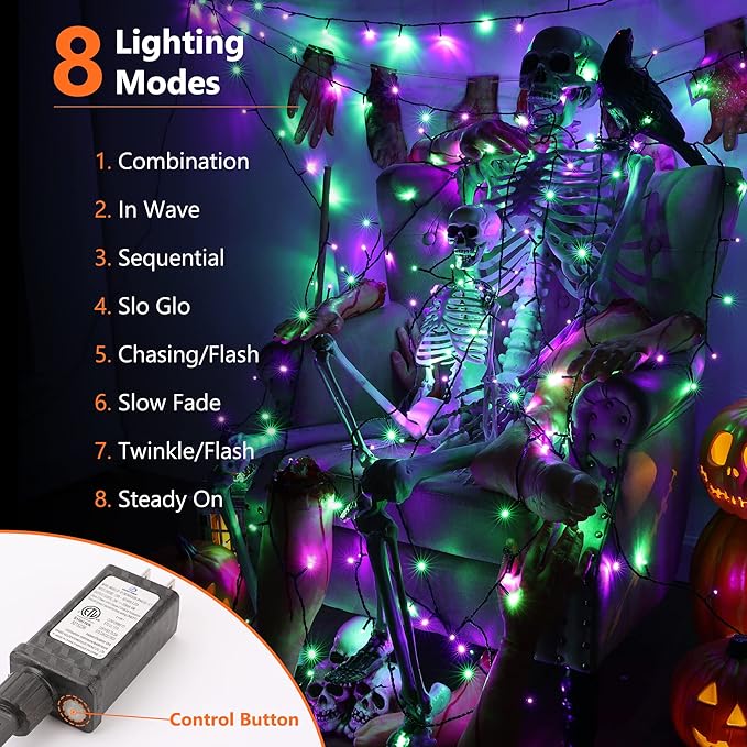 Brizled Purple & Green Halloween Lights, 78.74ft 240 LED Spooky Light String Extendable, 8 Modes Halloween Lights, Plug-in Purple Green Fairy Light with Timer for Indoor Outdoor Tree Decor