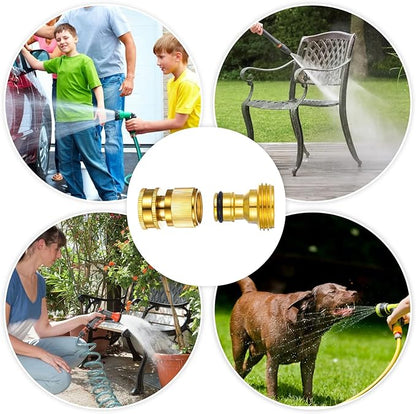 Garden Hose Quick Connector, 6 Sets Solid Brass Quick Connect 3/4 Inch GHT Thread Fitting Connect Kit No-Leak Water Hose Connectors (Female+Male)