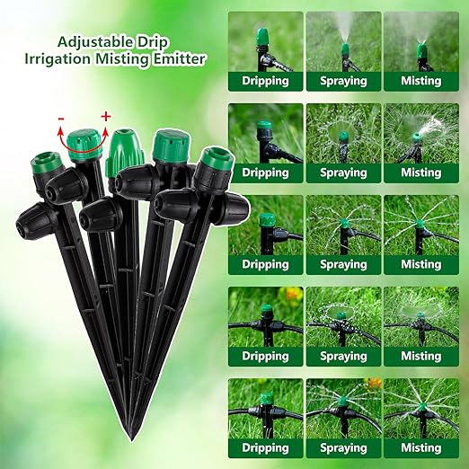 30Pcs Drip Irrigation Emitters Sprayer with Lock Barbed for 1/4" Drip Tubing - Leak-Proof Adjustable Micro Spray Drippers (4-7mm) for Garden Irrigation System (30PCS Mix Emitters)