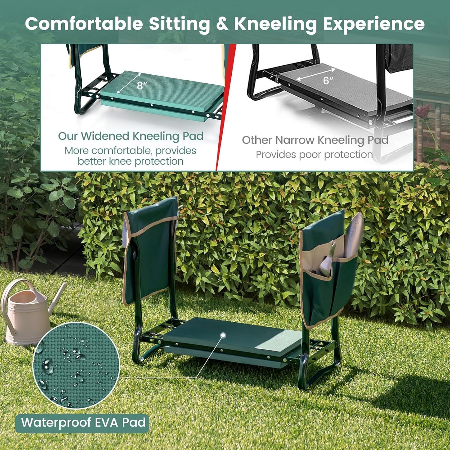 Nightcore Garden Kneeler and Seat, Foldable Kneeling Bench with EVA Foam Pad, Portable Garden Stool with 2 Large Tool Bags & Heavy-Duty Metal Frame, Suitable for Gardening, Fishing, Camping
