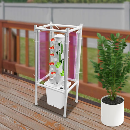 Hydroponic Tower Growing System Kits with LED Grow Lights 30 Pods Indoor Vertical Planter Germination Kit 6 Layers Hydroponic Tower for Fruits, Vegetables, Herbs, and Miniature Greens (White)