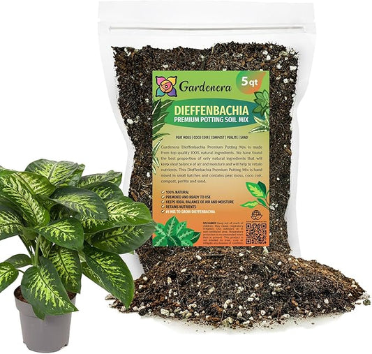 Gardenera Premium DIEFFENBACHIA Potting Soil Mix - Ideal for Growing Robust and Healthy Dieffenbachia - 5 Quart