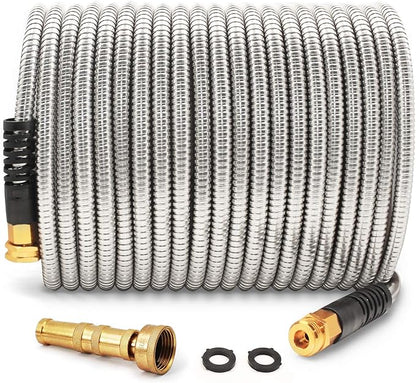 Cesun Metal Water Hose 50 ft, Outdoor Heavy Duty Garden Hose, Flexible, No Kink and Lightweight Stainless Steel Garden Hose for RV, Outdoor, Yard, Lawn, 50 foot x 5/8", Female to Male