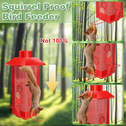 Squirrel Proof Bird Feeder, 2.5LB Heavy-Duty Metal Wild Bird Feeder with Weight-Activated Spring, Weatherproof Outdoor Hanging Birdfeeders for Cardinals, Blue Jays, Finches