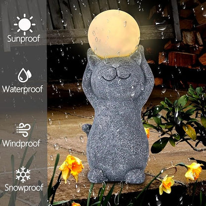 Solar Garden Decor Cat Moon Outdoor Statue and Figurine Lights, Outdoor Patio Sculpture Decor LED Light Gifts for Mom or Daughter, Garden Statues Birthday Gifts for Women Home and Yard with Solar Lamp
