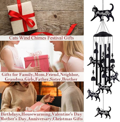 Cats Wind Chimes Outside Decor, Memorial WindChimes, Mobile Bells, Music Wind Catcher, Cat Wind Chimes for Home, Tree, Yard, Patio, Garden Decoration, Gifts for Cat Lovers, Festival Gifts for Mom