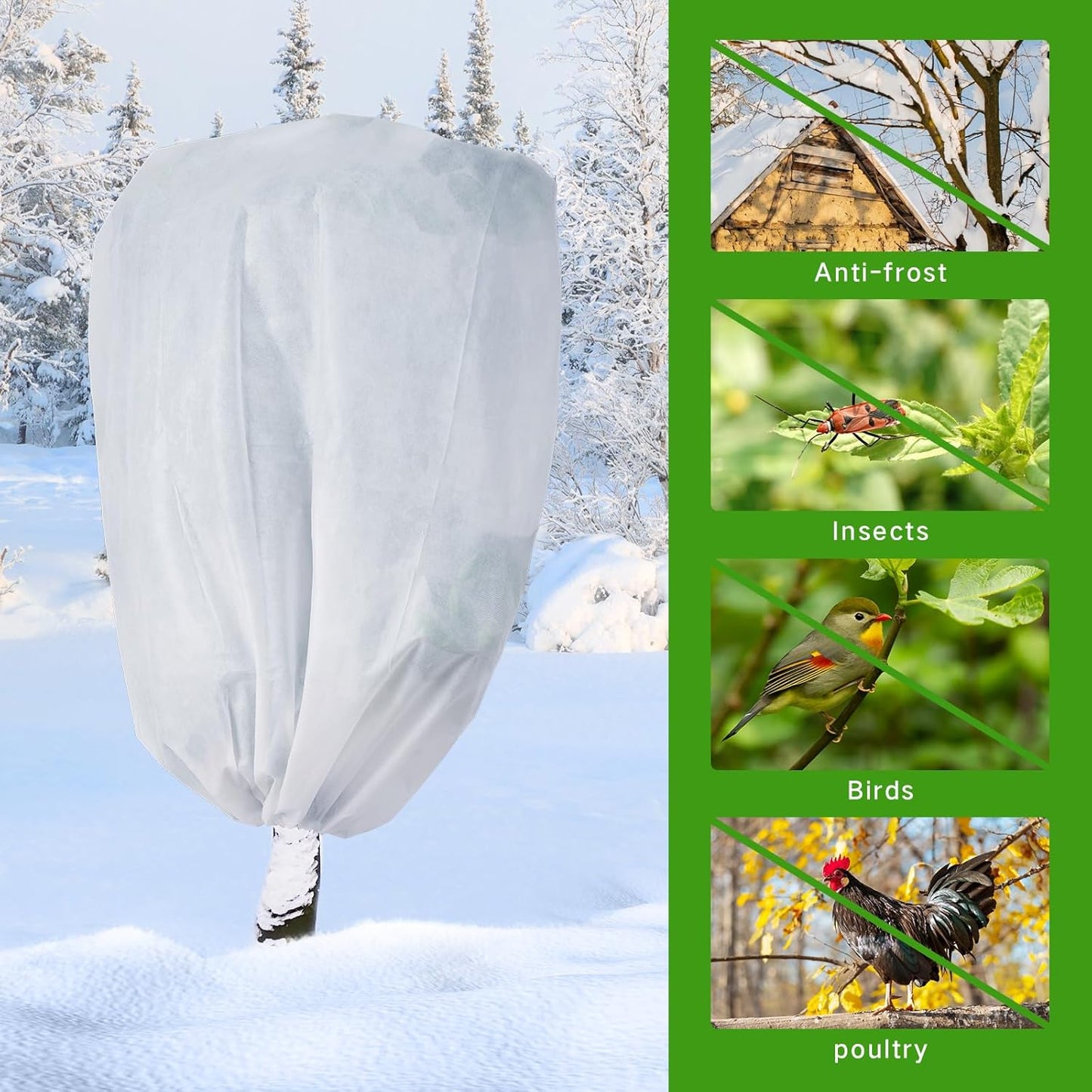 2-Pack Plant Covers Freeze Protection 78" x 89" 2.2 oz, Large Size Bag Frost Cloth Plants Jacket Drawstring and Zipper Tree Cover for Outdoor Plants, Shrub Potted Plants Winter