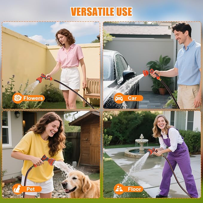 NEOTEC Retractable Garden Hose Reel 1/2 inch x 150ft - Wall Mounted Heavy Duty Hose Reel with 3/4 Inch Brass Fittings & 9-Pattern Nozzle - Auto Rewind System, Any Length Lock, 180° Swivel Bracket