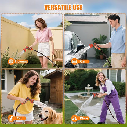 NEOTEC Retractable Garden Hose Reel 1/2 inch x 130ft - Wall Mounted Heavy Duty Hose Reel with 3/4 Inch Brass Fittings & 9-Pattern Nozzle - Auto Rewind System, Any Length Lock, 180° Swivel Bracket