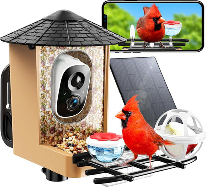 Smart Bird Feeder with Camera with AI Identify Birds Species & Solar Panel, WiFi Birdfeeder with Cam, 2K Live View, Chew-Proof & Waterproof Design, Real-Time App Alerts, Gift for Bird Lovers, Black