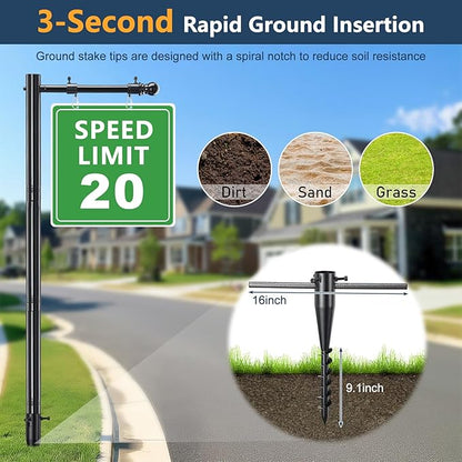 Heavy Duty Real Estate Sign Post Holder - 100" Adjustable Metal Yard Sign Stand with Spiral Ground Stakes, Rust-Proof Coating, Universal Sign Holder for Traffic, Construction, Events, Weatherproof & Long-Lasting