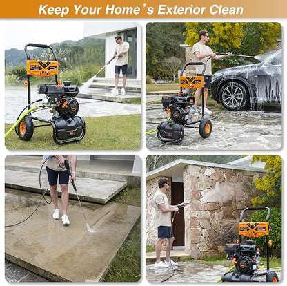 3500PSI Gas Pressure Washer, 2.3GPM Gas Powered High Pressure Washer with 209CC Engine, 4 Adjustable Nozzles, 25 ft High Pressure Hose for Cleaning Walls, Terraces, Vehicles, Gardens (Orange)