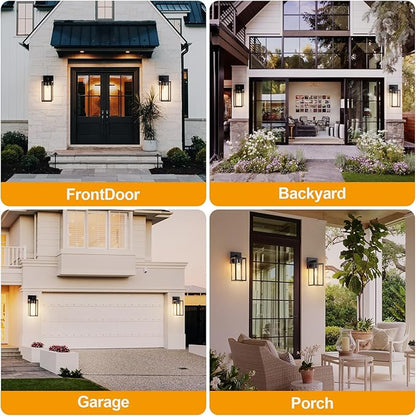 Kalium Porch Wall Lights Outdoor, Waterproof Lanterns with Frame and Clear Glass Shade, Exterior Front Porch Light Matte Black Wall Sconce, Modern Mounted Lighting for Patio Entryway Hallway