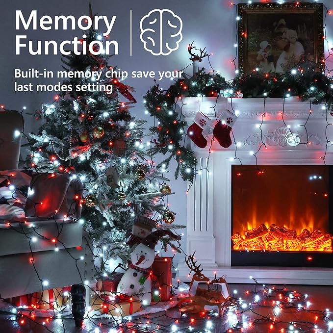 Brizled Red & White Christmas Lights, 78.74ft 240 LED String Lights Connectable, Outdoor Christmas Tree Light 8 Modes Mini Light String with Timer, Indoor Xmas Lighting for Garden Party