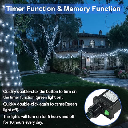 Connectable 200 LED String Lights Indoor Outdoor, 66FT Cool White Christmas Lights Waterproof, 13 Modes with Timer, Twinkle Fairy Lights Plug in Clear Wire for Christmas Tree, Bedroom, Classroom Decor