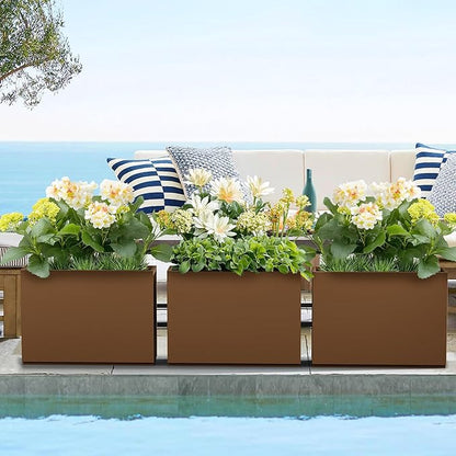 Metal Planter Boxes Outdoor Rectangular Planter 35" L x 9" W x 26" H, Large Planters for Plants with Drainage Holes, Brwon Rectangle Planters for All-Weather Use