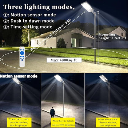 Ofuray Of-6200W Solar Street Lights Outdoor, 620000LM Solar Security Flood Light Parking Lot Lights Dusk to Dawn, 6500k Waterproof Led with Remote Control Motion for Street,Court,Barn