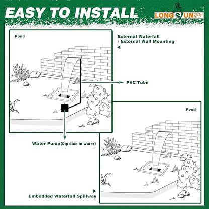 Waterfall Spillway, Stainless Steel Pool Fountain w/Top Open Lip & Pipe Connector Kits for Outdoor/Indoor Decorative, 23.6'' Pool Water Feature for Garden Patio, Backyard Koi Pond Decor