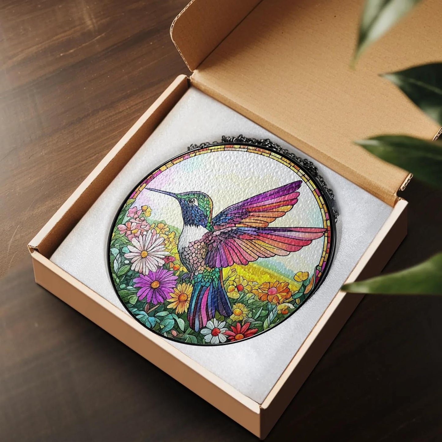 Hummingbird Suncatcher Stained Glass Window Hanging Decor - Hummingbird Gifts for Women, Birds Lovers Spirit Birds Glass Panel Garden Decorations Birthday Christmas for Mom Grandma