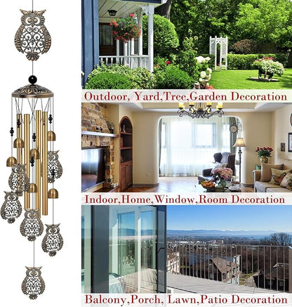 Bronze Owls Wind Chimes Decor, Mobile Blessing Wind Bells Decorate, Sympathy Wind Catcher, Memorial Gifts for Mom,Grandma,Woman (Housewarming/Outside/Indoor/Home/Room/Porch/Yard/Garden Decoration)