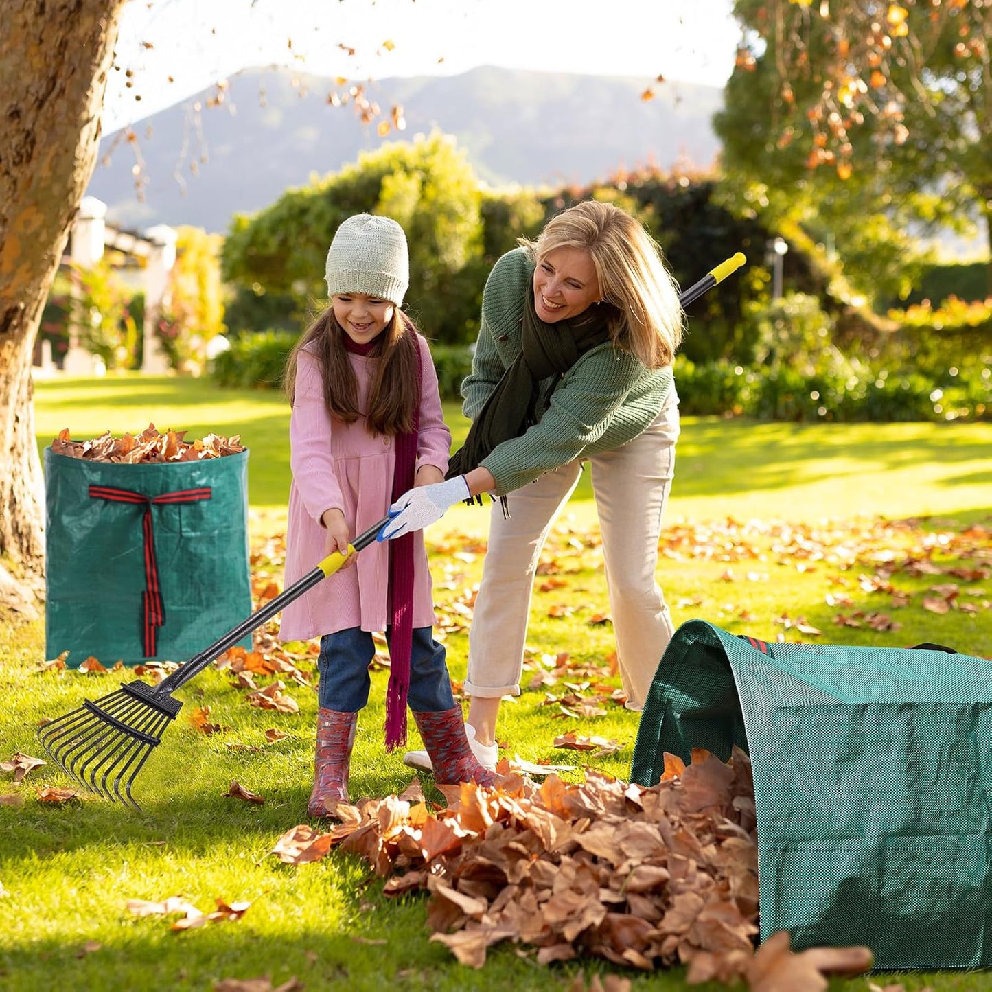 2 PCS 40 Gallon Leaf Collector - Heavy Collapsible Lawn & Leaf Bags, Leaves Pick up Tool Reusable Yard Waste Bags, Large Yard Dustpan Type Garden Bag for Leaves, Debris, Lawn Trash, Clippings, Grass