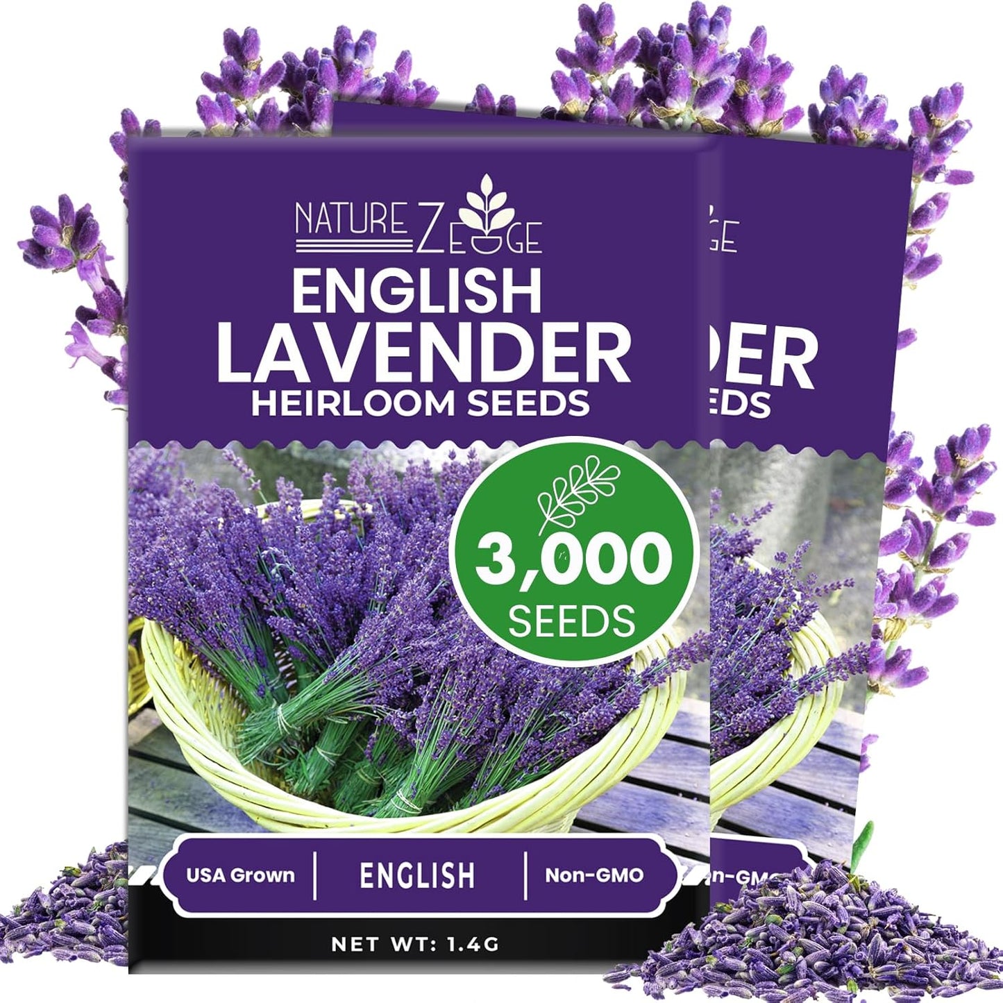 NatureZ Edge 3000 English Lavender Seeds for Planting Outdoors or Indoors, 90% Germination, to Give You The Lavender Plant You Need, Non-GMO, Heirloom Herb Seeds (2 Pack)