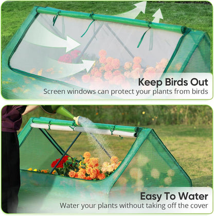 Quictent 6x3x1ft Galvanized Raised Garden Bed with Cover Metal Planter Bottomless Box w/ 2 Large Screen Windows Mini Greenhouse 20pcs T-Tags 1 Pair Gloves Outdoor Growing Vegetables (Green)