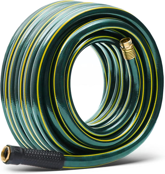 Solution4Patio Long Leader Green Garden Hose 5/8 in. x 50 ft. -Kink Free, No Leaking, Male/Female Fittings -Heavy Duty Durable Flexible Lightweight Water Pipe -Brass Aluminum Ends for Household & Yard
