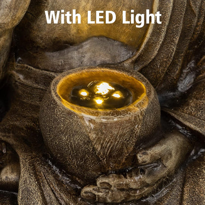 Ferrisland Buddha Waterfall Fountain Indoor & Outdoor, Freestanding Relaxing Water Fountain, Asian Zen Fengshui Patio Garden Backyard Decking Home Decor, Gift Ideas (Gold, 27.6" H)