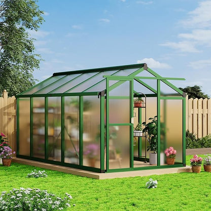 Garvee 6x10 ft Greenhouse - Aluminum Greenhouses for Outdoors, Large Polycarbonate Greenhouse with Roof Vent, Heavy Duty Walk-in Green Houses for Outside Garden, Backyard, Patio, Lawn, Easy Assembly