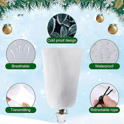 Alpurple 3 Packs Winter Drawstring Plant Covers - 47" X 31.5" Warm Plant Protection Cover Bags, Frost Cloth Blanket Protecting Fruit Tree Potted Plants from Freezing Animals Eating