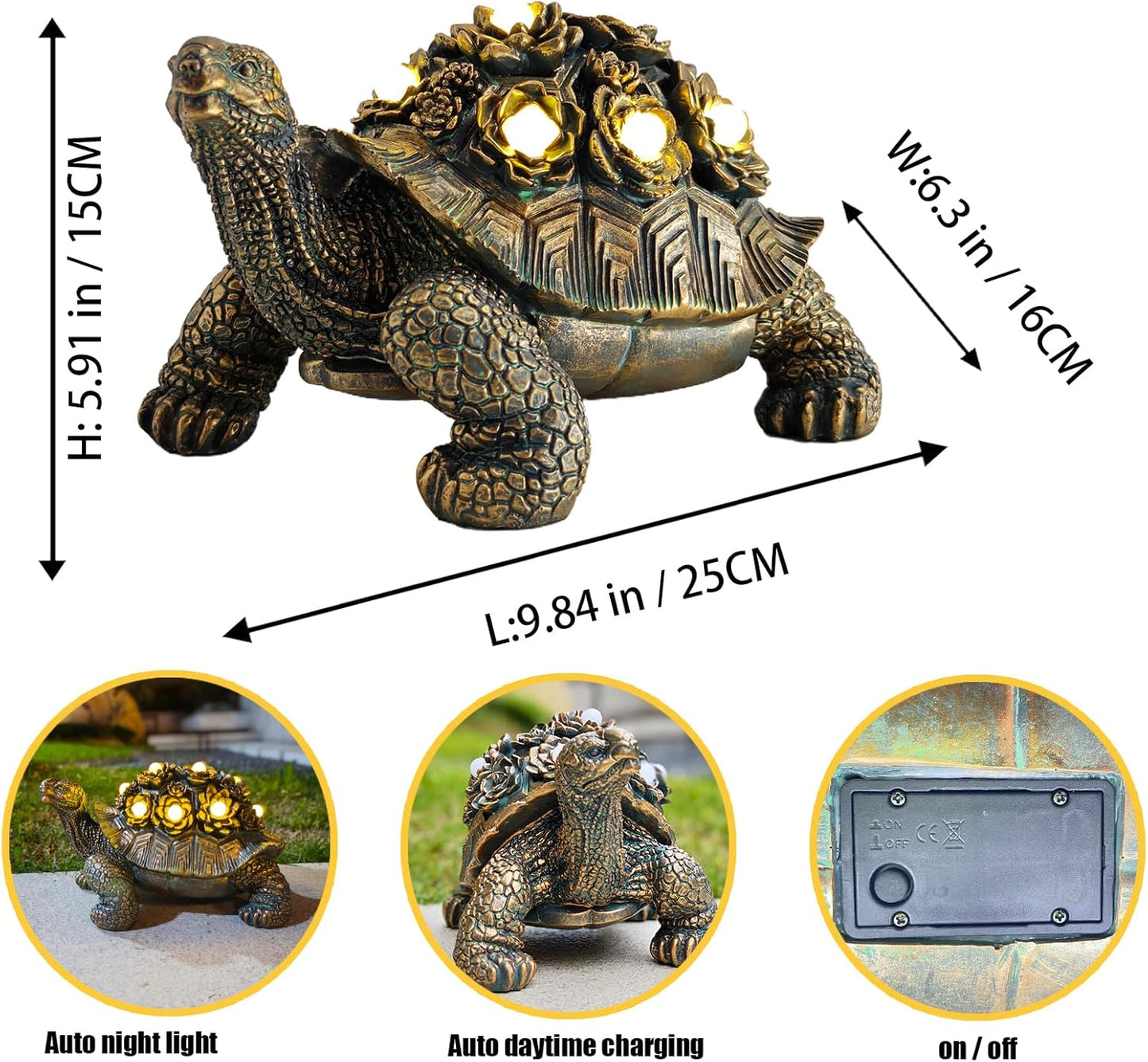 Outdoor Solar Turtle Decor - Resin Succulent Planter with Waterproof LED Shell, Unique Garden Gift for Plant Lovers for Patio, Balcony, Yard Ornament