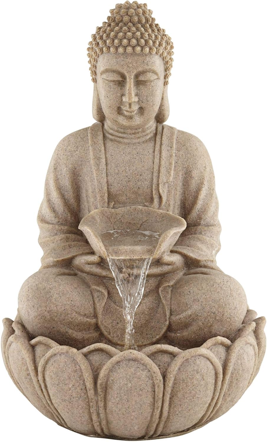 Calm Buddha 22" High Large Zen Asian Indoor Outdoor Decor Sand Stone Floor Fountain with Light LED Standing Waterfall Water Feature for Outside Garden Patio Yard Backyard Porch Deck - John Timberland