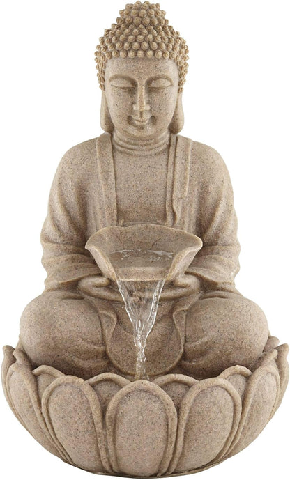 Calm Buddha 22" High Large Zen Asian Indoor Outdoor Decor Sand Stone Floor Fountain with Light LED Standing Waterfall Water Feature for Outside Garden Patio Yard Backyard Porch Deck - John Timberland
