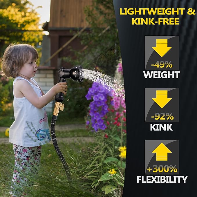 50 FT Garden Expandable Hoses - New Upgrated 2025 Flexible Water Hose - Kink-less Car Wash Pipes with Solid Brass Connector, Leakproof Lightweight Expanding Hoses for Yard,Pet