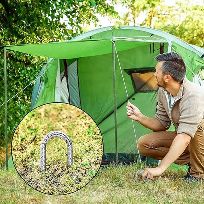 Rebar-Stakes-12-Inch, Ground Stakes Heavy Duty U-Hook Galvanized Anti-Rust Ground Anchors for Camping Tent Trampoline Accessories Dog Fence Chicken Coop Deer Fence 4pcs