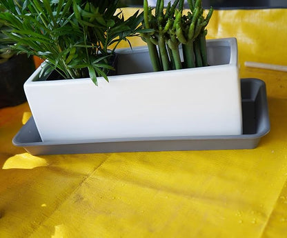 2 Pack of Plastic Plant Tray Saucer Rectangular 30 inch, Planter Trays Saucers for Indoors Outdoor, Plant Water Drip Tray for Flower Pot Planter, Windowsill Pots Trays (8 X 30'', Gray)