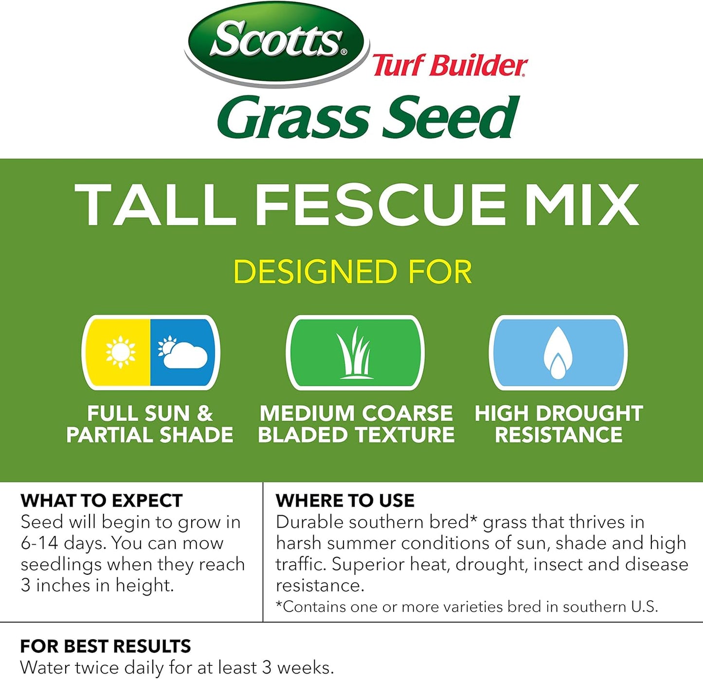 Scotts Turf Builder Grass Seed Tall Fescue Mix, Grows Deep Roots for a Durable, Livable Lawn, 3 lbs.