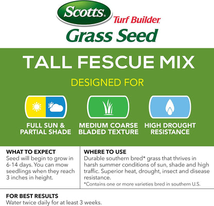 Scotts Turf Builder Grass Seed Tall Fescue Mix, Grows Deep Roots for a Durable, Livable Lawn, 3 lbs.