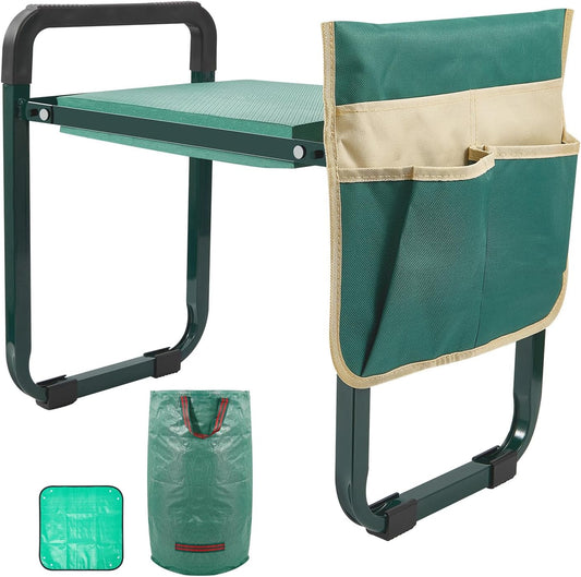 Heavy Duty Garden Kneeler and Seat with Tool Pouches | Foldable Gardening Bench Kneeler & Stool for Seniors | Reusable Leaf Bag & Repotting Mat | Wide Kneeling Pad Gifts for Mom Men (Garden seat)