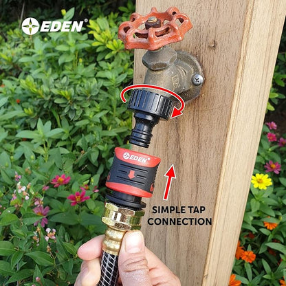 Eden 95124 Adjustable 4-Way Mini Turbo Oscillating Sprinkler W/Quick Connect Starter Set, Covers up to 4,069 sq. ft. Heavy Weight Base & 95210 Premium Garden Hose Fitting Quick Connect, 5 pc Set