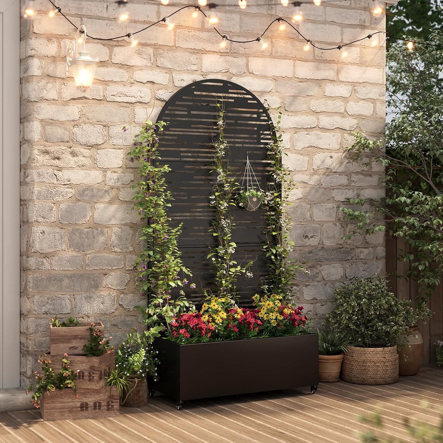 Metal Raised Garden Bed with Trellis & Wheels,72" x 35"x 15.7" Planter Box with Trellis,Privacy Planters for Patio,Garden Bed for Climbing Plants,Suitable for Climbing Plants and Vegetables,Black