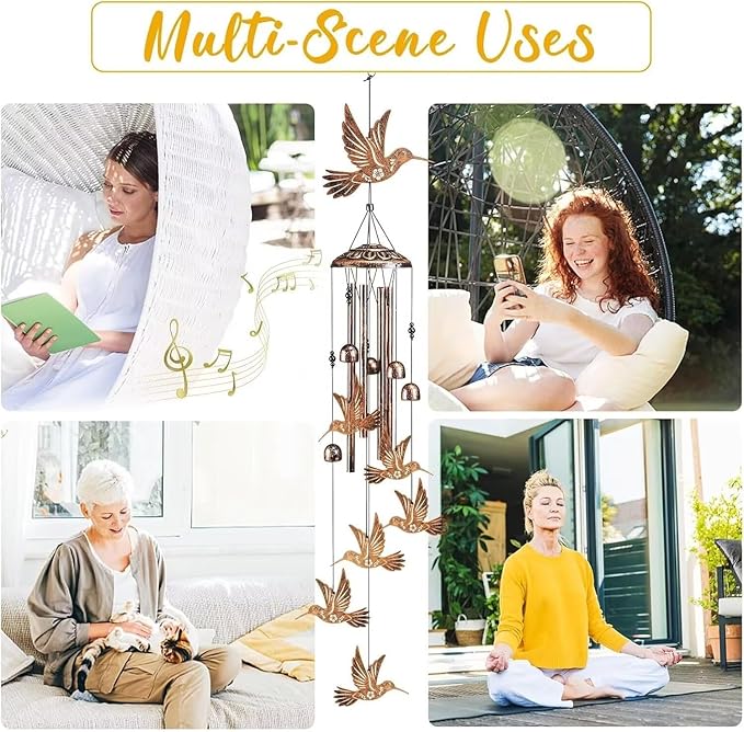 Hummingbird Wind Chimes for Outside,Gardening Gifts for Bird Lover，Women，Men/Mom，Birthday Party Decorations,Memorial Gifts,Wind Chimes Outdoors，Indoors,Room,Home,Wall,Garden,Patio,Yard Decor