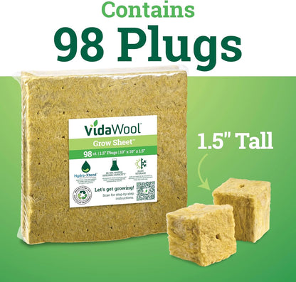 VidaWool® Grow Sheet™, Rock Wool Plant Propagation, Hydroponics Seed Starter, Hydroponics Supplies, 2 Sheets, 98-Count