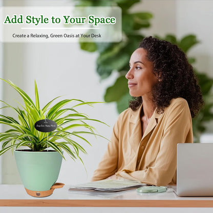 6 Inch Self Watering Pots for Indoor Plants (5-Pack) – Small Plastic Planters with Water Window, Drainage Holes & Trays, Indoor Outdoor Flower Pots for Herbs, Succulents, Home Garden Decor (Green)