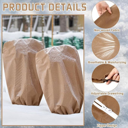 6 Pcs Plant Covers Freeze Protection Reusable Plant Protector with Zipper Frost Cloth Warm Blankets, Winter Bush Covers Freeze Protection from Cold Sun Frost Wind