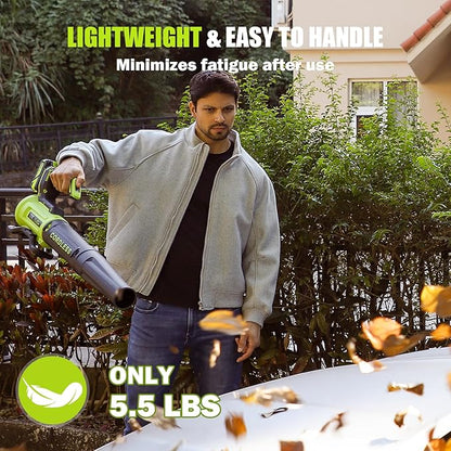 Leaf Blower Cordless with 2× 4.0Ah Batteries and Charger, 560CFM & 180MPH Lightweight Leaf Blower, 2 Speed Electronic Control, 20V Electric Blower for Driveway, Lawn & Yard Care