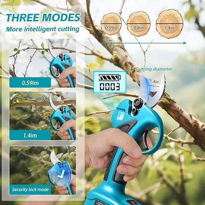 Electric Pruning Shears with Pole 1.4-2.0 Cutting Diameter & 2-IN-1 Electric Pole Pruner,2PCS 21V 3.0Ah Batteries,Brushiless Motor,4 Modes Adjustable Branches Cutter for Flower, Tree Trimming(Blue)