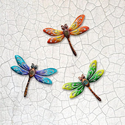 wotieuns Metal Dragonfly Wall Decoration, Garden Fence Outdoor Wall Art, Outdoor Wall Decoration, Outdoor Art Decoration Dragonfly, Suitable for Living Room, Bedroom, Yard and Porch, Set of 3