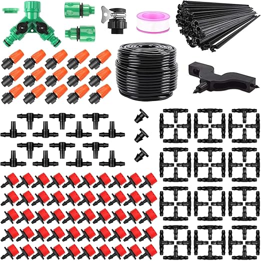 Drip Irrigation System, Irrigation System for Garden with 165FT 1/4 Inch Blank Distribution Tubing, DIY Saving Water Garden Watering System, Automatic Drip Irrigation Kits for Greenhouse Accessories